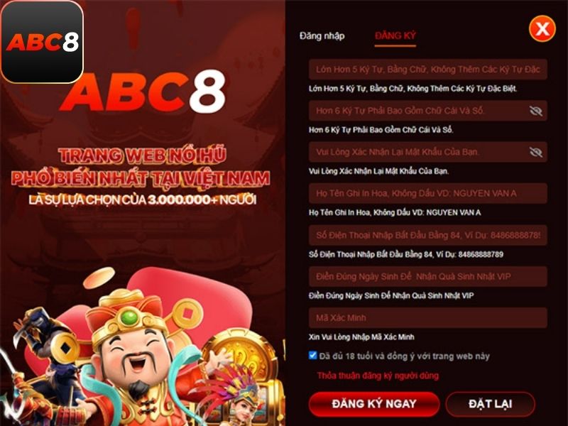 Người chơi phải đáp ứng đủ các yêu cầu khi đăng ký ABC8