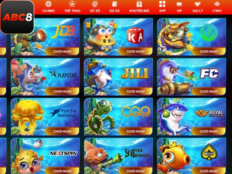 Sảnh bắn cá ABC8 hợp tác với các nhà phát hành uy tín hàng đầu