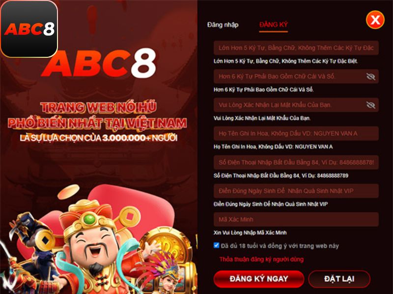 Để bắt đầu nạp rút tiền ABC8, bạn cần tạo một tài khoản cá nhân